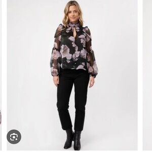 Ted Baker London Theera Ladder Trim Lined Blouse Black Green Pink Floral size 6